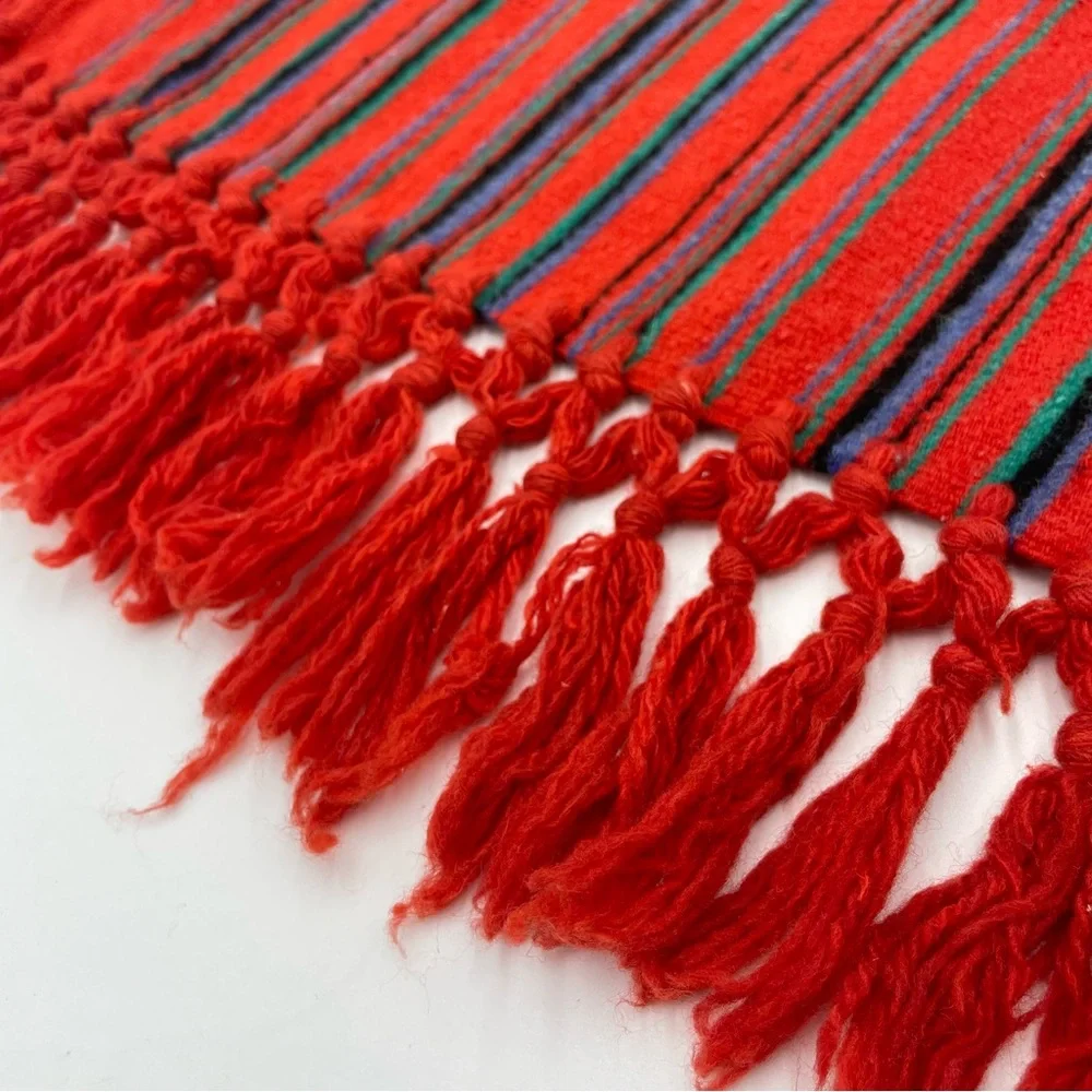 Vintage Table Runner Striped Fringe Red Boho Eclectic Home Decor Dining‎ Room